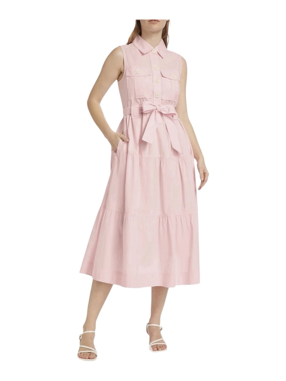 NWT Derek Lam 10 Crosby Florence Baby Pink Sz 12 Tiered Midi Shirt Dress Preppy